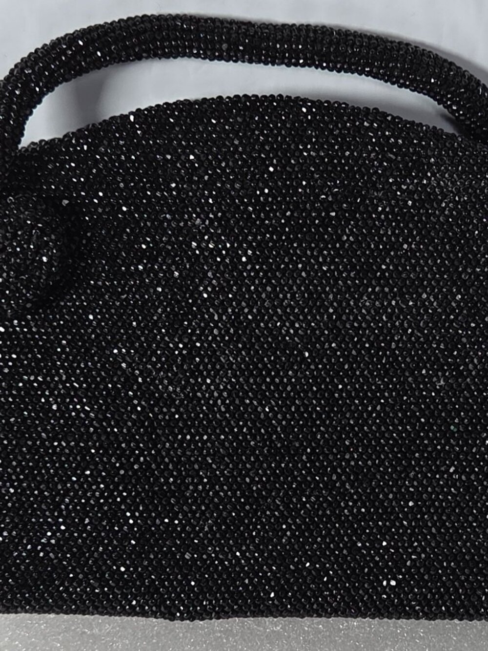 Black Beaded Evening Bag Top Twist Handle + Zipper Decorative Ball